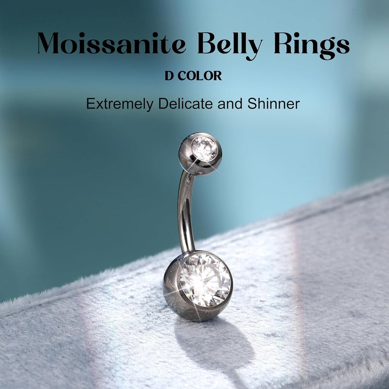 GEMQUEEN Moissanite ＆ G23 TItanium Belly Button Ring 18K Gold Plated Hypoallergenic Internally Threaded Belly Rings 14G Navel Piercing Jewelry For Women Men D Color VVS1 Clarity Brilliant Cut - Image 5